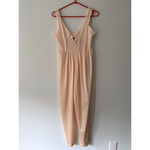 80s vintage pink lace lingerie sleeveless one piece jumpsuit romper nightgown - Picture 8 of 9